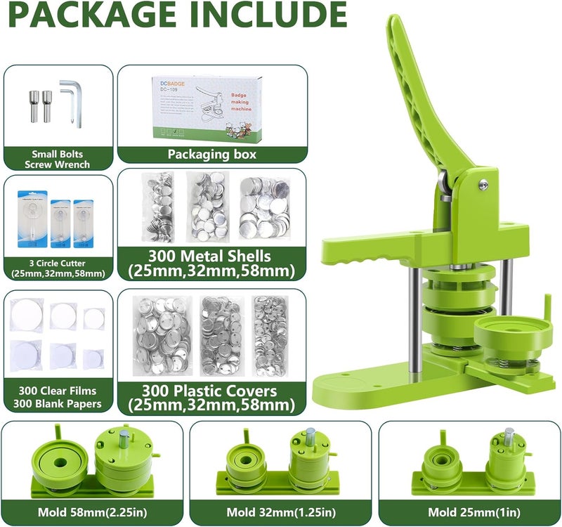 MK.Bear Button Maker Machine Multiple Sizes 1+1.25+2.25in, Button Pin Maker Kit for DIY Gifts, Badge Press Machine with Free 300PCS 25+32+58mm Badge Making Iron Supplies & 3Circle Cutter - Image 3